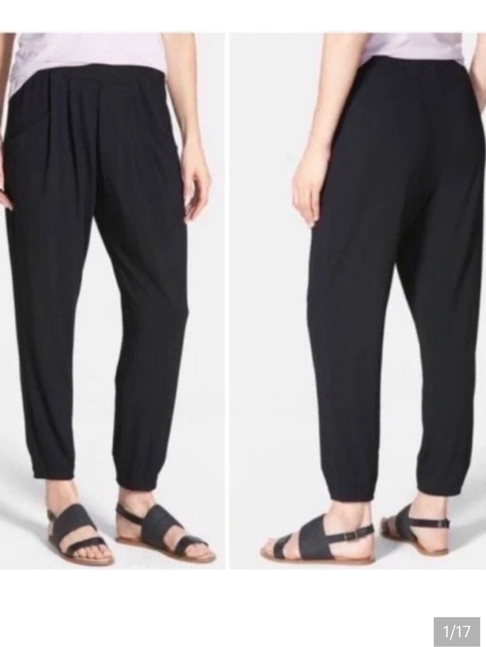 EILEEN FISHER Georgette Drape Slouchy Baggy Pleated Pull On Tapered S black